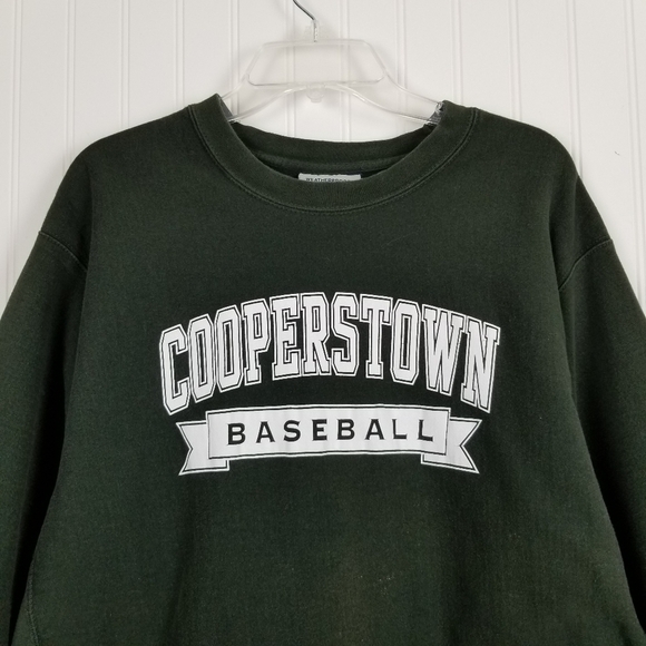 Cooperstown Baseball Crew Neck Sweatshirt Green Cross Weave XL Graphic Heavy - Picture 4 of 12